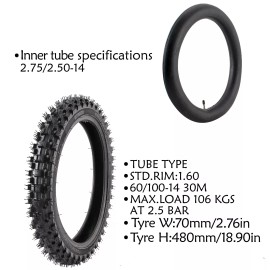 Unbranded/Generic 60/100-14 2.50-14 Front Tire and Tube for Dirt bike KLX KX65 CRF70 CRF110 TTR90