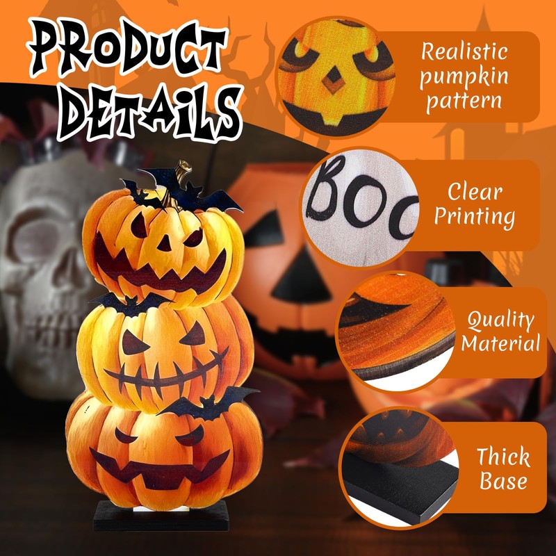 Lacabin 6 Pcs Halloween Wooden Pumpkin Table Centerpieces, Rustic Fall