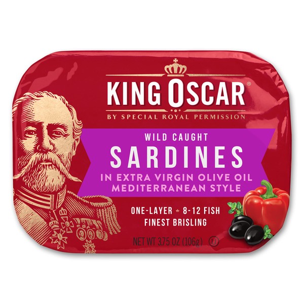 King Oscar Sardines, Mediterranean Style, One Layer, 3.75-Ounce Cans (Pack of 12)