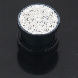 AZARIO LONDON 24MM Colorful Multi Clear Crystal Stone on Black Acrylic Ear Gauge Tunnel - UV Ear Plugs- Plugs and Tunnels - Sold by Piece