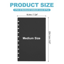 PATIKIL 4 Pair Discbound Notebook Cover, 7.24" x 9.51" Medium Size PP Disc Planner Cover for Arc Notebook Happy Planner Office Product, Black
