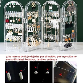 Organizador de aretes Soporte para pendientes de acrílico Organizador de aretes de tuerca con 128 ranuras, 240 agujeros redondos, 4 puertas plegables, Para pendientes, pulseras, collares