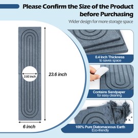 APUDWN Faucet Mat for Kitchen Sink Diatomite Fast Drying Stone Sink Tray with Wider Size Drying Splash Guard Diatomite Stone Faucet Tray with Sandpaper for Bathroom Counter (23.6x6x0.4inch)