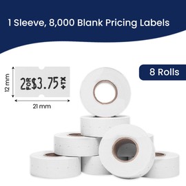 Perco 1 Line Book Adhesive Labels — 8 Rolls, 1 Sleeve, 8,000 Blank Labels for Perco Lite, X, Plus & Pro 1 Line Guns — Safe for Books Without Damage or Ripping—Ideal for Libraries & Retail—Made in USA