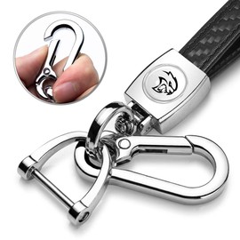 iPick Image Compatible with Dodge SRT Hellcat in White Real Carbon Fiber Loop-Strap Chrome Hook Key Chain