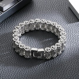 Klapgo Men's Stainless Steel Gear Link Chain Bracelet Industrial Motorcycle Design Gift for Him Biker