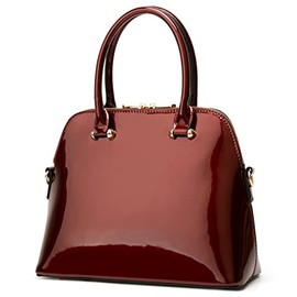 AlwaySky Women Top-handle Handbag Purse Glossy Patent PU Shell Shoulder Crossbody Bag Satchel Tote Burgundy