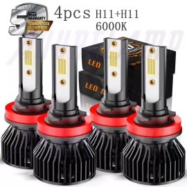 AuureLamp For Can-Am Defender HD5 HD8 HD10 H11+H11 LED Headlight Combo Bulbs Light Kit