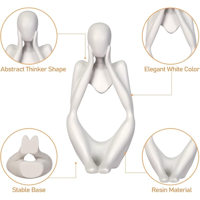 Thinker Abstract Sculpture,White Faceless Figurine Bookshelf Decor