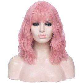 36 cm Fashion Wavy Curly Bob Short Synthetic Wig for Women Makeup Party Cosplay Wig Free Wig Hat