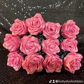 Pink handmade satin roses - Color: 6