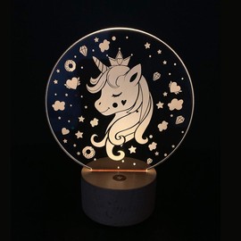 Unicorn Little Pony 3D Projection LED Lamp,Baby Nursery Night Light for Kids with Wooden Stand, Dimmable, Touch Control, Children Bedroom Decoration, Best Birthday Gift Toys for Boys Girls