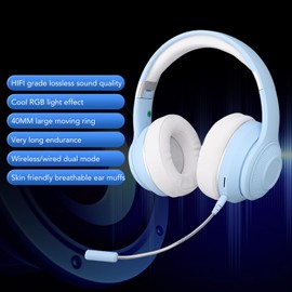 BT Headphones Over Ear, Wireless On Ear Headphones with Microphone, Multi Modes Folding Blue Design BT Headphone for Outdoors Gaming for Travel Home Office
