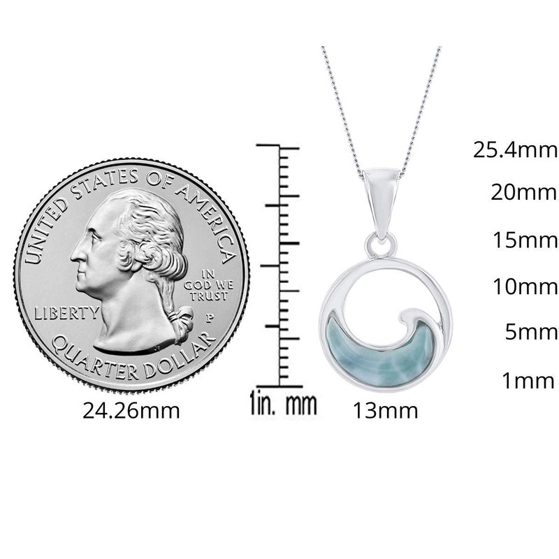 Sterling Silver Natural Larimar Wave Round 18" Pendant Necklace