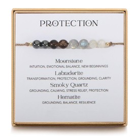 Empath Protection Bracelet for Women,Empath Protection Gifts Natural Healing Crystal Beaded Bracelet, Hematite,Tourmaline,Moonstone, Quartz Bracelets for Anxiety Relief Healing Crystals Jewelry F