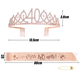 BOOMTOP Französisch Geburtstag Schärpe und 40. Geburtstag Haarreif Geburtstag Haarschmuck Damen Frauen Rosegold Party Accessoires