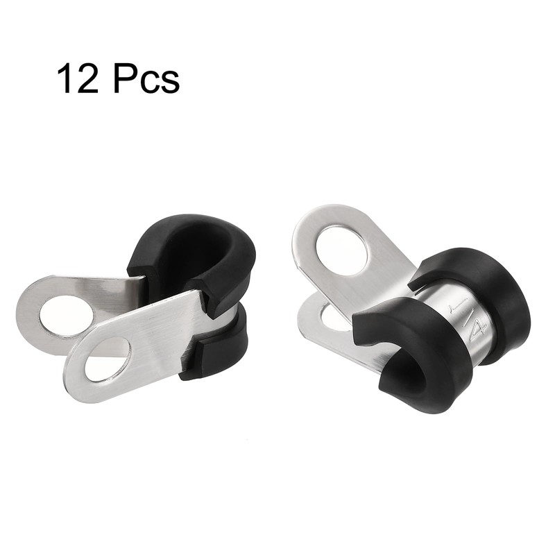 HARFINGTON 12pcs 304 Stainless Steel Cable Clamps 1/4 Inch Rubber