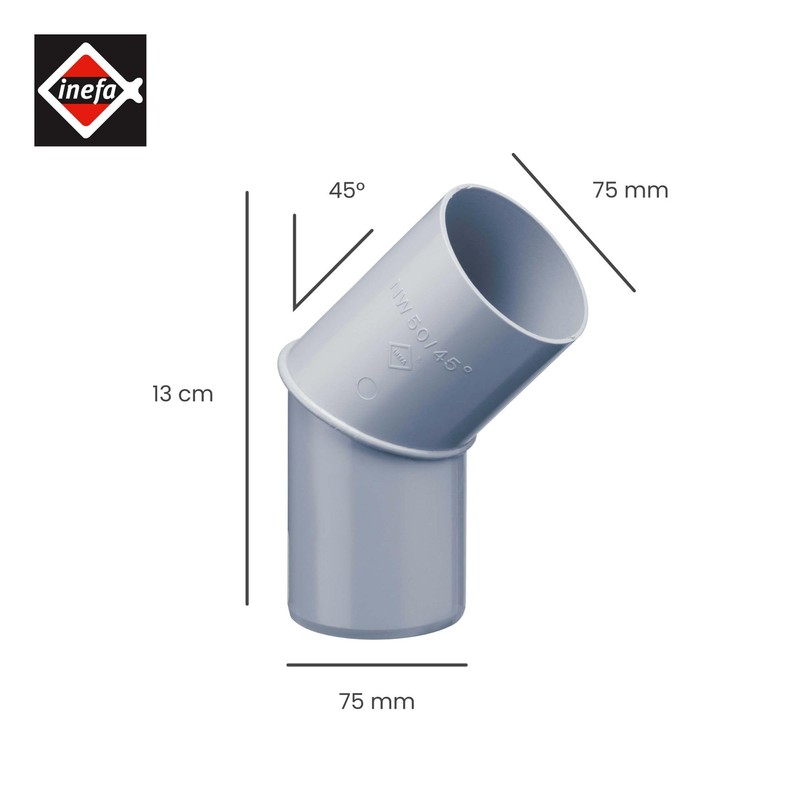 INEFA Rain Pipe Elbow 45 Degrees for Downpipe, PVC DN75