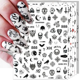 IDDFEVE Snake Nail Art Stickers - Halloween Gothic Black Skull Self-Adhesive 3D Nail Decals for DIY Punk Horror Manicure (6 Sheets)