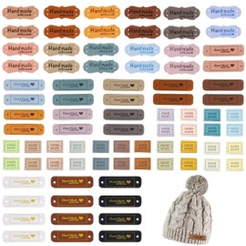 82Pcs Handmade Leather Labels, 4 Styles Microfiber Leather Labels for Decoration, Colorful Handmade Tags PU Leather Labels Hand Made Embossed Tag for DIY Crafts Clothing Sewing