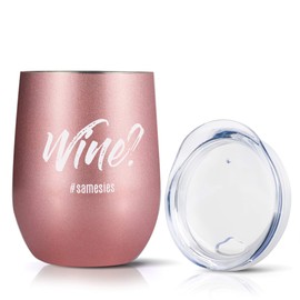 Stainless Steel 12 oz Wine Tumbler Novelty Stemless Insulated Double Wall Cups Travel Cups Rose gold Tumbler with Leak-Proof Lid Gifts for Wife Mom Sister Friends Birthday