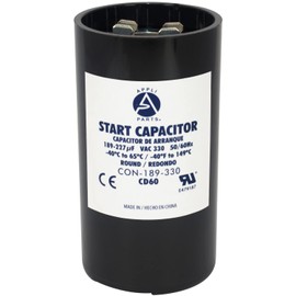 Appli Parts motor start capacitor 189-227 Mfd (microfarads) uF 330 VAC universal fit for electric motor applications 1-3/4 in Wide 3-3/8 in Height CON-189-330