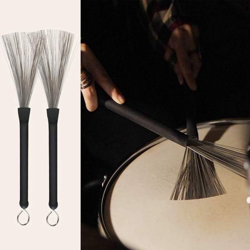 2 x drum brushes, jazz broom, drum stick brush, retractable