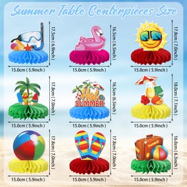 9 PCS Summer Beach Pool Honeycomb Table Centerpieces Decorations Beach Hawaii Theme Luau Party Table Toppers Honeycomb Centerpiece for Hawaii Beach Pool Theme Birthday Aloha Party Supplies