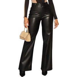 Zebaexf Women's High Waist Faux Leather Pants Straight Leg Jeans Leather Look Pants Black L