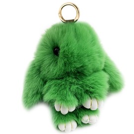 Unpafcxddyig Bunny keychain Faux Fur Keyring Handmade Soft Cute Rabbit pompom Pendant Bunny Plush Keychains,green