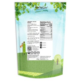 Food to Live Organic Cacao Beans, 1 Pound - Non-GMO, Keto, Vegan, Dry, Bulk, Rich in Dietary Fiber, Copper, Manganese, Magnesium, Zinc and polyphenols. Great Cocoa for Chocolate Making, Sirtfood