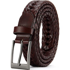 DOOPAI Men's Braided Leather Dress Belt - Comfort Fit, Adjustable Strap, Fashion Hand Woven - Brown Belt for Casual Dress Golf Jeans
