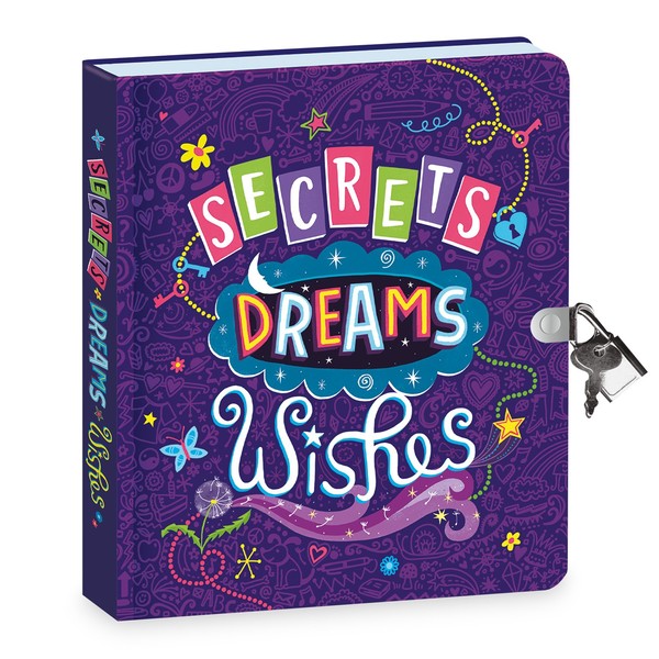 Peaceable Kingdom Secrets, Dreams and Wishes Glow in The Dark 6.25" Lock and Key, Lined Page Diary for Kids