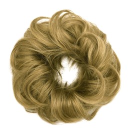 Yamel Messy Bun Scrunchie Human Hair Tousled Updo Hair Pieces Chignon Hairpiece Natural Deep Blonde Wavy Curly
