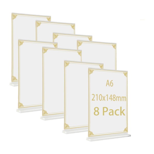 8 Pack 9" x 6" Acrylic Sign Holder with Gold