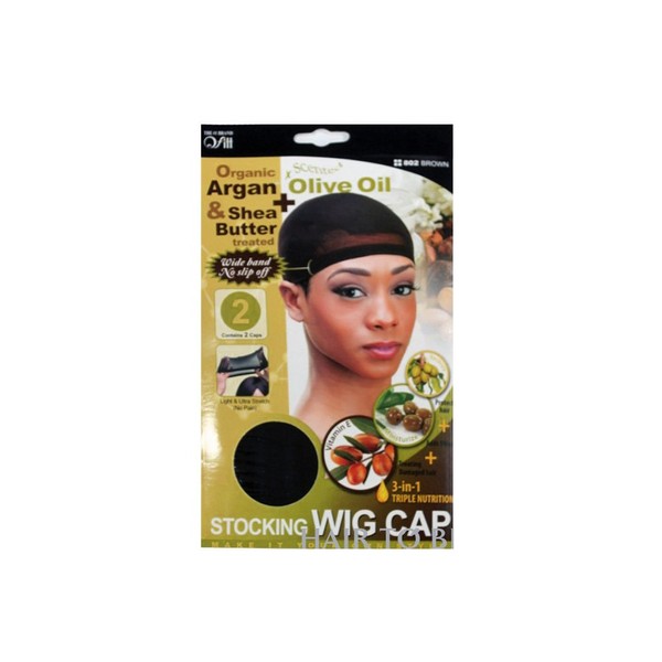 Qiftt Organic Argan Olive Oil & Shea Butter Treated Stocking Wig Cap #802 Brown