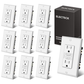 ELECTECK 10 Pack GFCI Outlets 15 Amp, Tamper Resistant (TR), Ultra Slim GFI Receptacles with LED Indicator, Ground Fault Circuit Interrupter, Decor Wallplate Included, ETL Listed, White