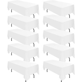 10 Pack Polyester Tablecloth,Polyester Table Cloth for Rectangle/Round Tables, Stain and Wrinkle Resistant Washable Table Cover for Kitchen Wedding Banquet Restaurant Party:_White_Rectangular-52 x 52 Inch