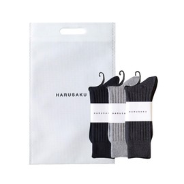 HARUSAKU Men's Ribbed Socks, 3 Pairs Gift, Made in Japan, 9.1 - 11.4 inches (23 - 29 cm), Gift Set, Black+Charcoal+Light Grey, 23.0-25.0 cm