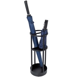 MyGift 20 Inch Tall Modern Round Matte Black Metal Freestanding Entryway Umbrella Rack or Cane Holder with Shelf for Small Umbrellas and Bottom Drip Catch