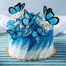 Chuangdi - 48 piezas de decoraciones de mariposa monarca 3 tamaños de mariposas falsas realistas, decoración de pared artificial para manualidades, Navidad, boda, hogar, fiesta de cumpleaños (azul