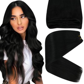 Sunny 120g Black Hair Extensions Sew in Human Hair Weft Extensions Jet Black Sew in Hair Extensions Real Human Hair Black Weft Hair Extensions Brazilian Hair Add Hair Volume 20inch