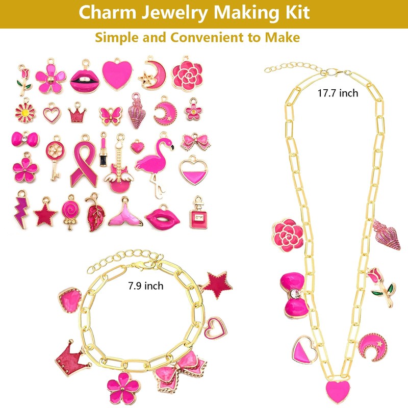 141 Pcs Charm Necklace Bracelet Making Kit, Adjustable Gold Necklace