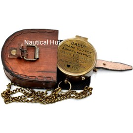 Nautical Hut Daddy Thank You Always Keeping I Love You Brass Antique Compass with Leather Case for Dad Son to Dad Gift Birthday Gift for Dad