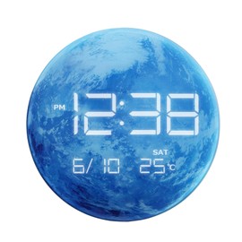 MAG T-791A BU Noah Precision Table Clock, LED, Digital AC Power, Earth, Stars, Cute, Stylish, Interior, Night Visible, Thermometer, Date Display, Blue, Earth