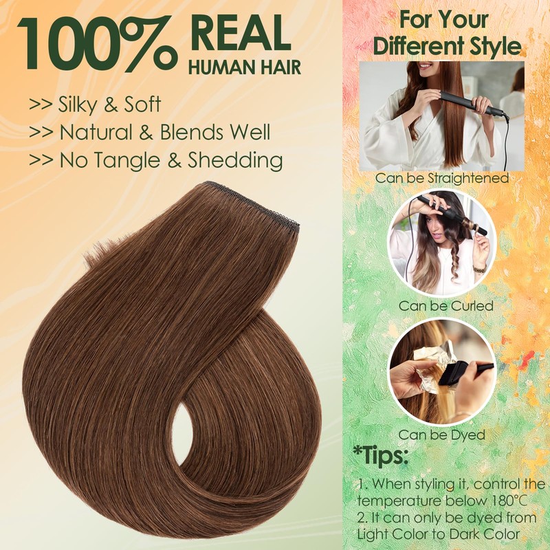 Benehair #4 Medium Brown Real Hair Secret Wire Extensions Remy