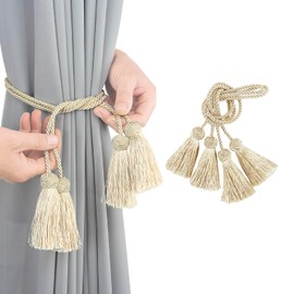 Porlau Elegant Curtain Tiebacks Rope Decorative Curtain Tie Backs for Drapes Hand Woven Window Treatment Holdbacks with Tassel, Beige 2pack