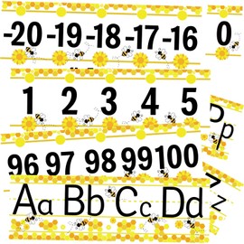 32Pcs A to Z Alphabet and -20-100 Number Cards Boho Bulletin Board Under The Sea Ocean Summer Sunflower Bee Theme Classroom Decorations Math Posters for Wall School Teacher Supplies (Bee Number)