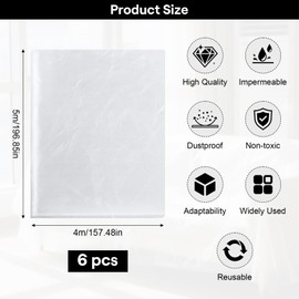 Painter's Masking Film, Set of 6, Transparent Painter's Film, 4 x 5 m, Extra Strong Construction Film, Painter's Tarpaulin, Multifunctional Large Dust Protection Film, Painter's Cover Film for