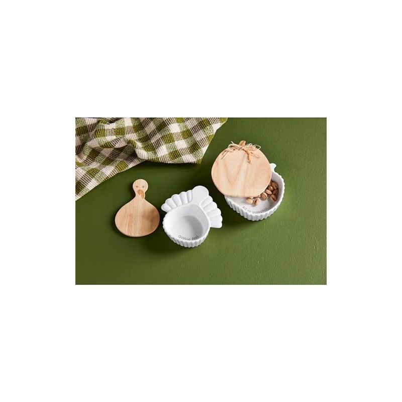 Mud Pie Turkey Covered Tidbit, 6" x 5 3/4", WHITE
